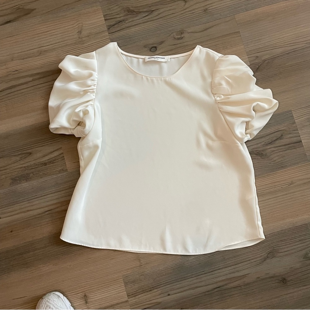 Amanda Uprichard Ivory Puff Sleeve Merris Top * Revolve * Size Medium - Picture 8 of 10